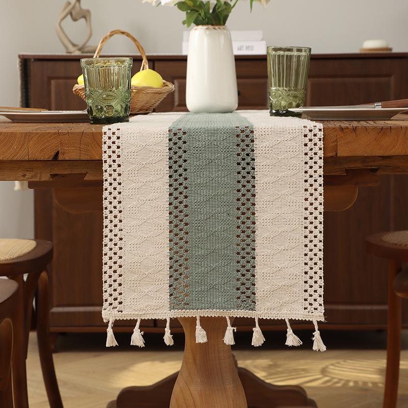 Дорожка для стола с кисточками из хлопка и льна в этническом стиле - легкое роскошное праздничное украшение