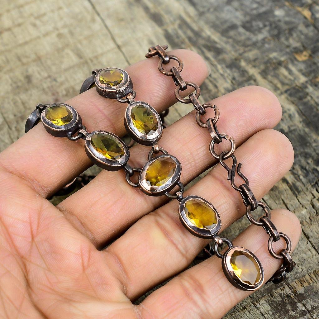 Ожерелье из ограненного цитрина, гальванизированная медь, регулируемая цепочка, антикварное украшение, ожерелье ручной работы, ожерелье с драгоценным камнем, подарки для друга