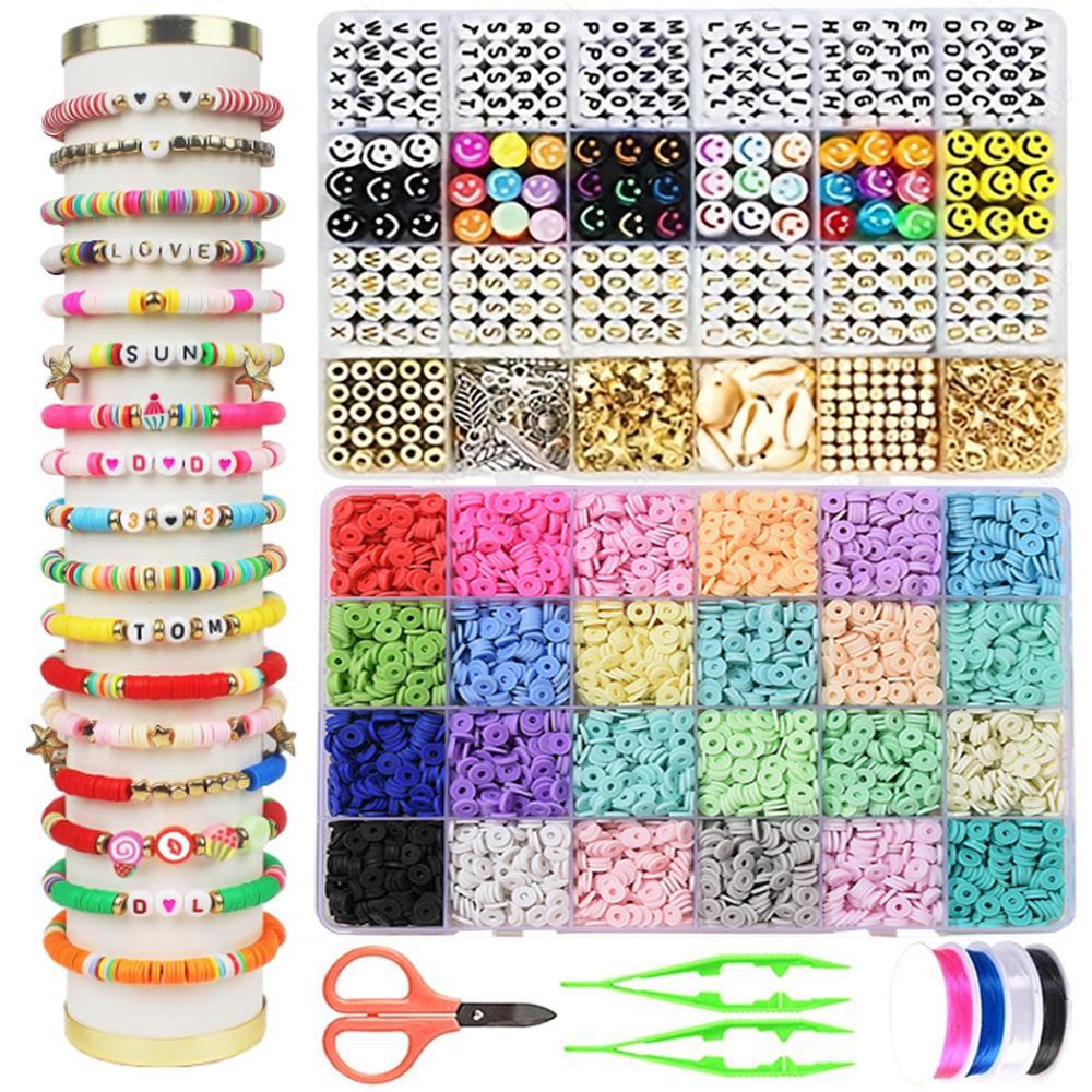 Набор для изготовления браслета из 24-сетчатой глины и рисовых бусин: Бусины 3 мм в 23 цветах для самодельных украшений