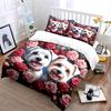 Cute Dogs with Pink Roses Bedding Duvet Cover Set  (1*Duvet Cover 2*Pillowcases, without duvet insert)