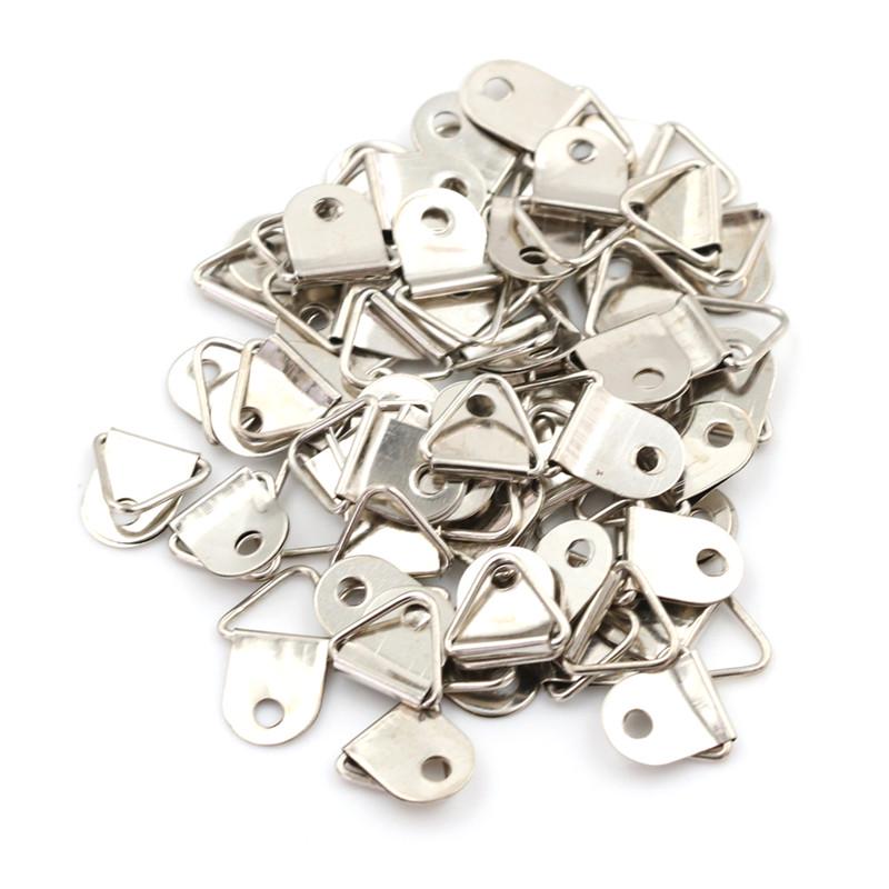 50Pcs Silver Triangle Mirror Hangers Strap D-Ring Hanging Picture Frame Hooks