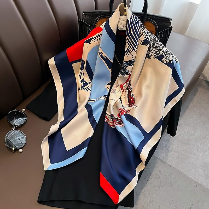 Luxury Brand Printed Hijab Scarf Elegant Thin Smooth Satin Shawl Summer Windproof Sunscreen Square Scarf For Women