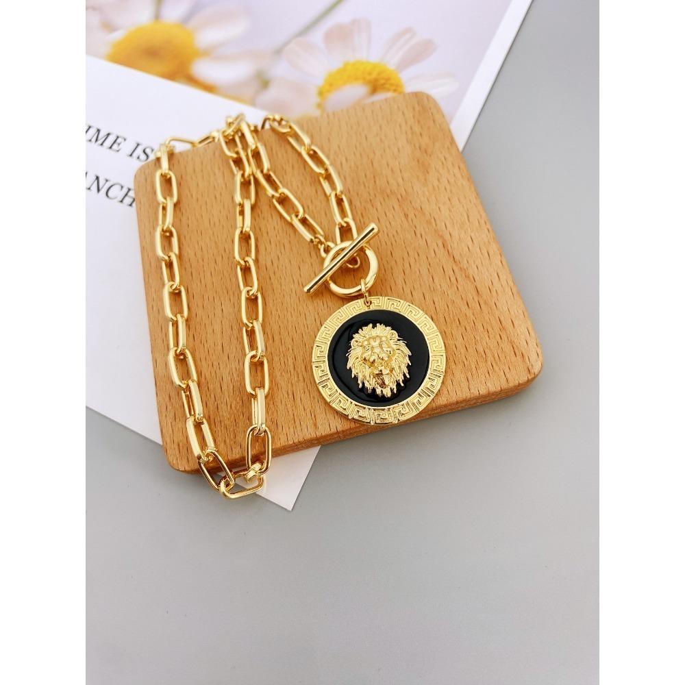 Преувеличенное короткое ожерелье с подвеской в ​​виде головы льва, ювелирное колье из цинкового сплава для женщин