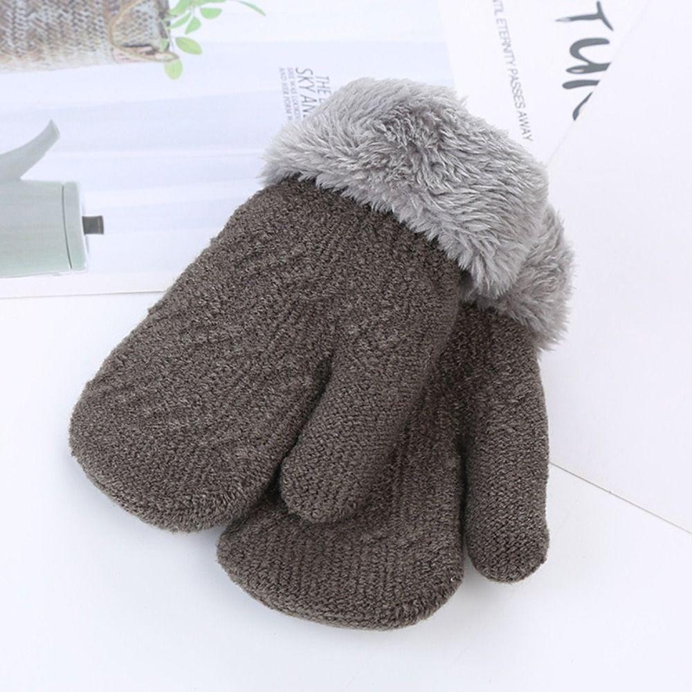 Thick Knitting Mittens Plus Velvet Baby Gloves Lovely Full Finger Gloves  Winter
