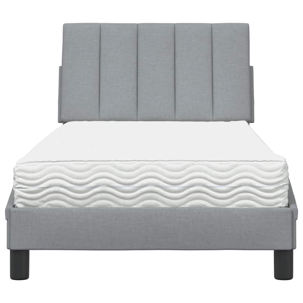Bed with Mattress  Hanko  Light Grey 90 x 190 cm Fabric
