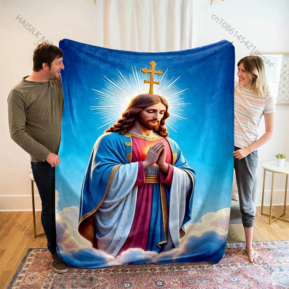 1PC Religious figure praying halo Print Believer Pray blanket Warm soft flannel material suitable for all seasons luxurious gift