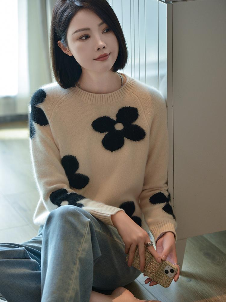 Женский кашемировый свитер Qinghe Cashmere 30% Кашемир 70% Шерсть Осенне-зимний кашемировый пуловер Мягкий и теплый