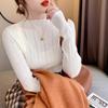 Трикотажная женская рубашка с тонким полуворотником и высоким воротником, облегающий свитер, топ-пуловер