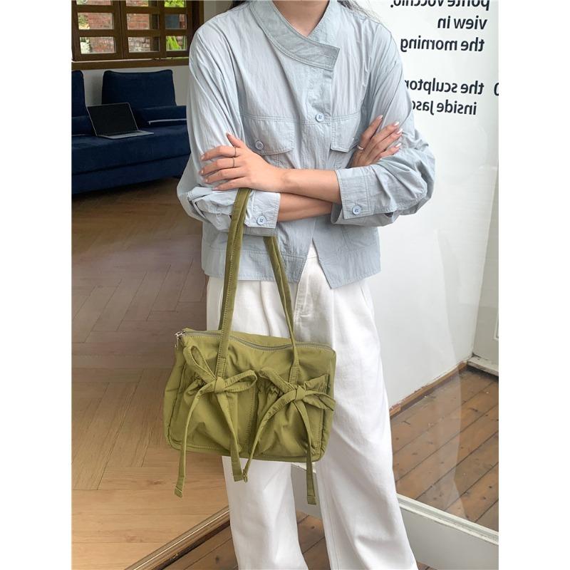 Large Capacity Women's Casual Shoulder Bag with Bow Cute Tote Bag for College Students School Class Daily Commute Shopping Lightweight Handbag