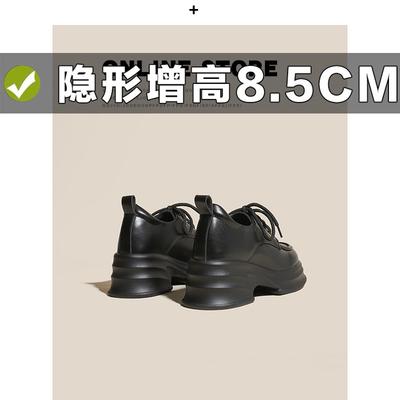 Туфли на танкетке из маленькой кожи с увеличением внутренней высоты женские новые весенне-осенние черные с бархатным ремешком на толстом каблуке на толстой подошве 32334