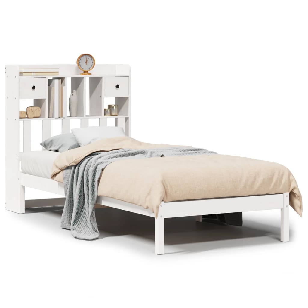Solid Wood Bed with Shelf Without Mattress White 75x190 cm Pine