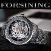 Forsining Men's Top Watch Waterproof Automatic Mechanical Watch Men's Mesh Engraving Watch with Rhinestones