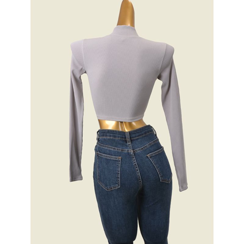 Export Fashion Card Zip-up Turtleneck Silm High Waist Tops Fashion Wind Thread Sexy Short Tops