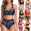 Women Sexy Red Cross High Waist V Neck Bikini Sets Swimmear Beachwear Plus Size