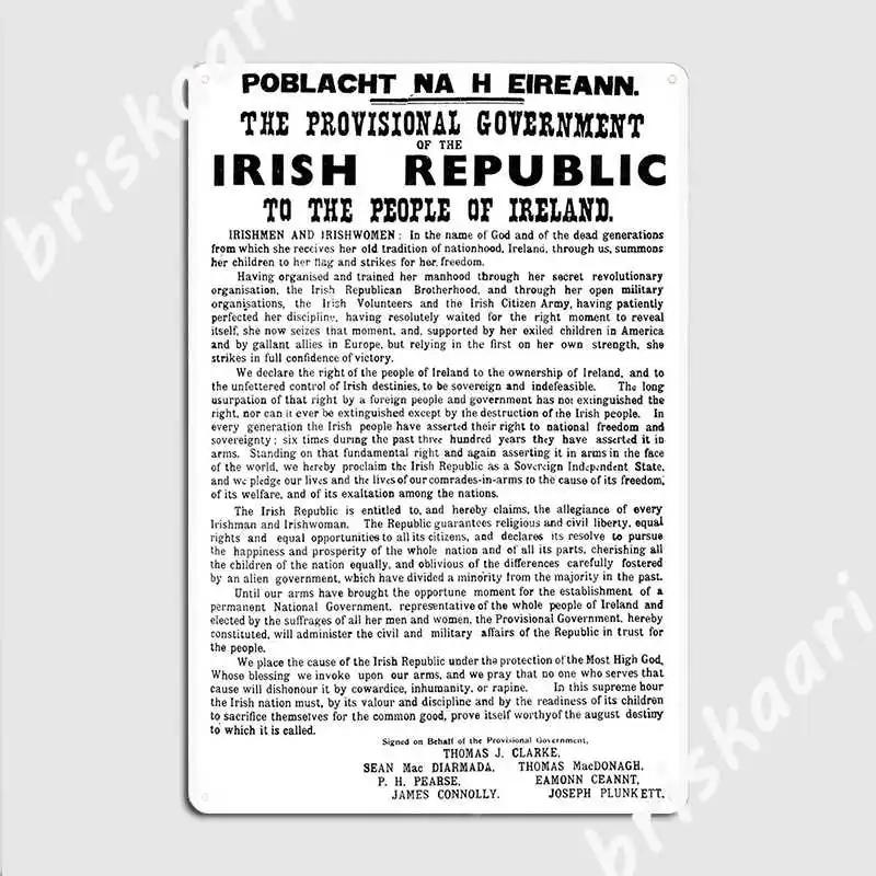 1916 Провозглашение Ирландской Республики Жестяная Табличка Постеры Ретро Провозглашение Металлическая Табличка Постер Персонализированный Декор Мурала Знак