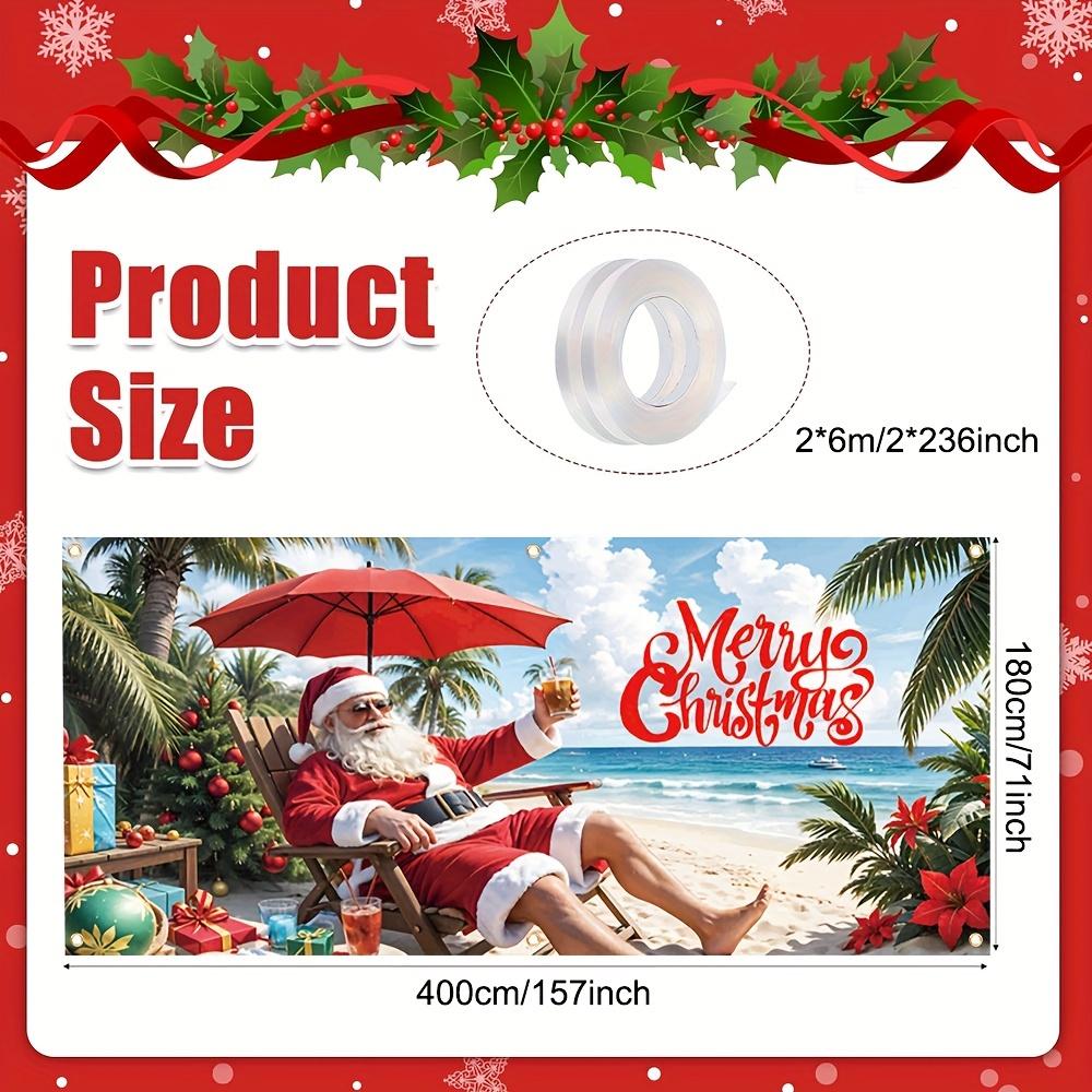 1 piece, Fun Santa Claus Christmas Garage Door Banner on the Beach - Bright Festival Decoration
