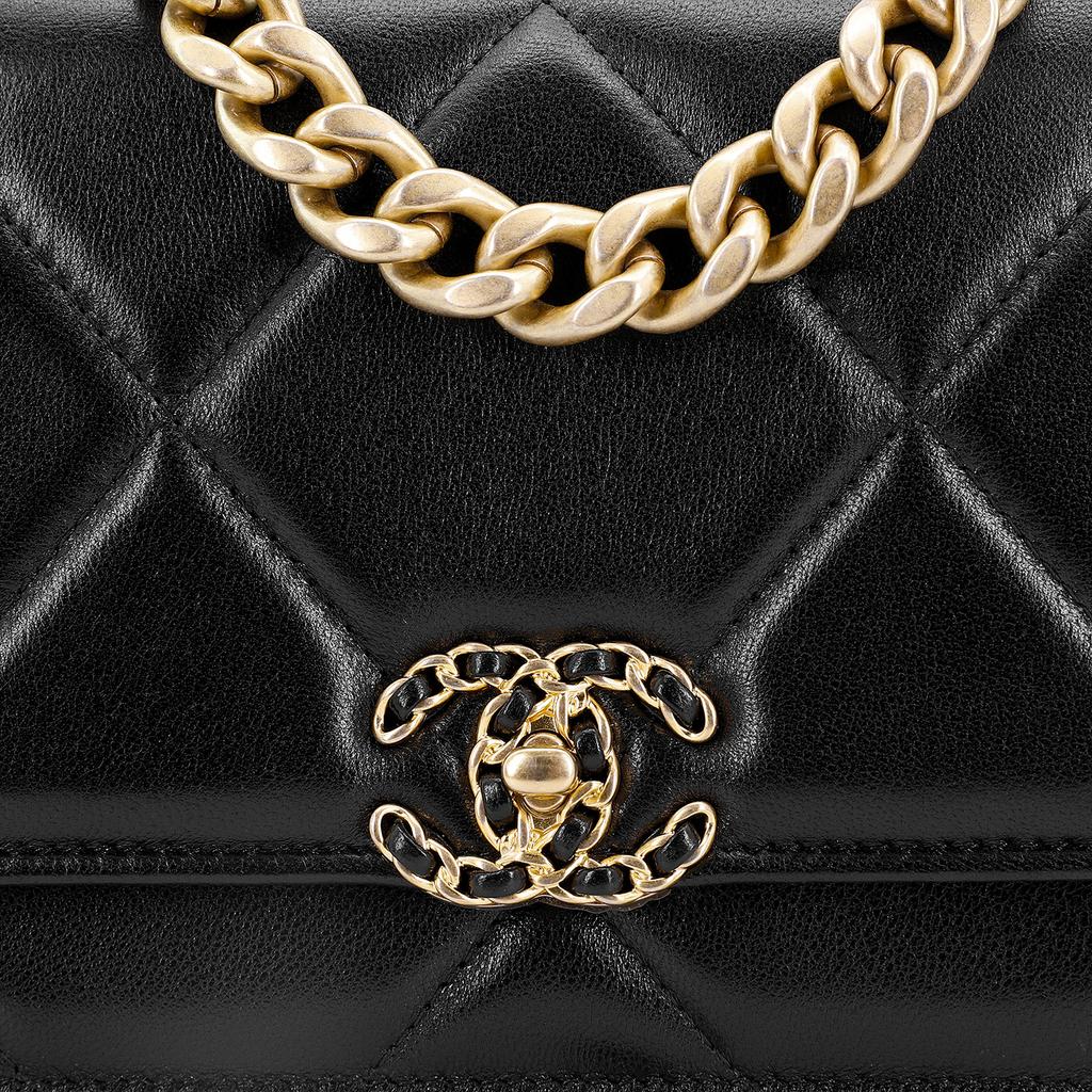 Chanel 19 Сумок Woc 23p Версия с ручкой-кнопкой Алмазный узор Материал: Овчина Сумка на цепочке Одно плечо Сумка-мессенджер Женский стиль Черный