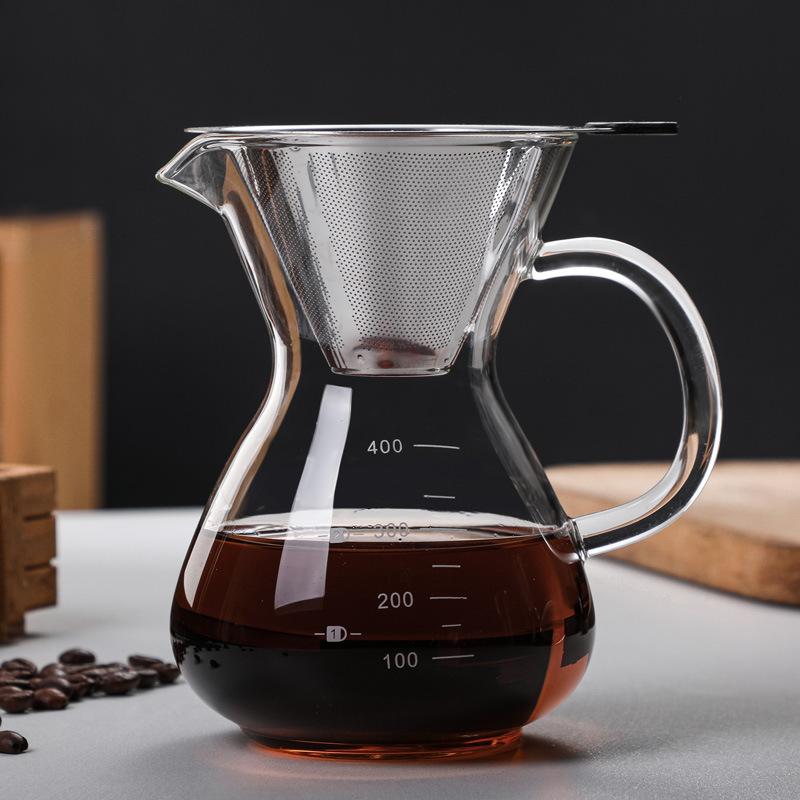 Кофейник ручной заварки, полукруглый пузатый чайник для совместного использования, утолщенное термостойкое стекло с мерной кофейной капельницей