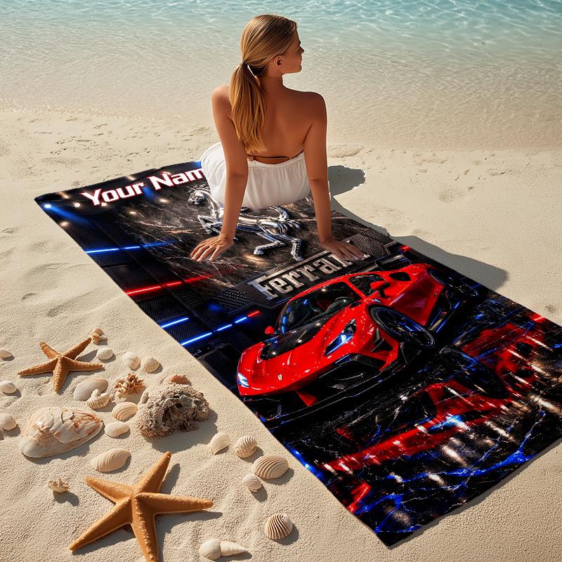 Custom Name Ferrari Stylish Digital Printing Beach Towel Quick‑Drying Absorbent Blanket for Beach Pool Gym Travel