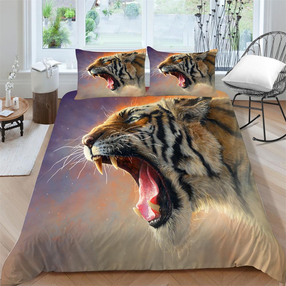 3D Tiger Printing Duvet Cover Set Luxury Bedding Cover Suit Children Teens Single Size Microfiber Comforter Cover Suit