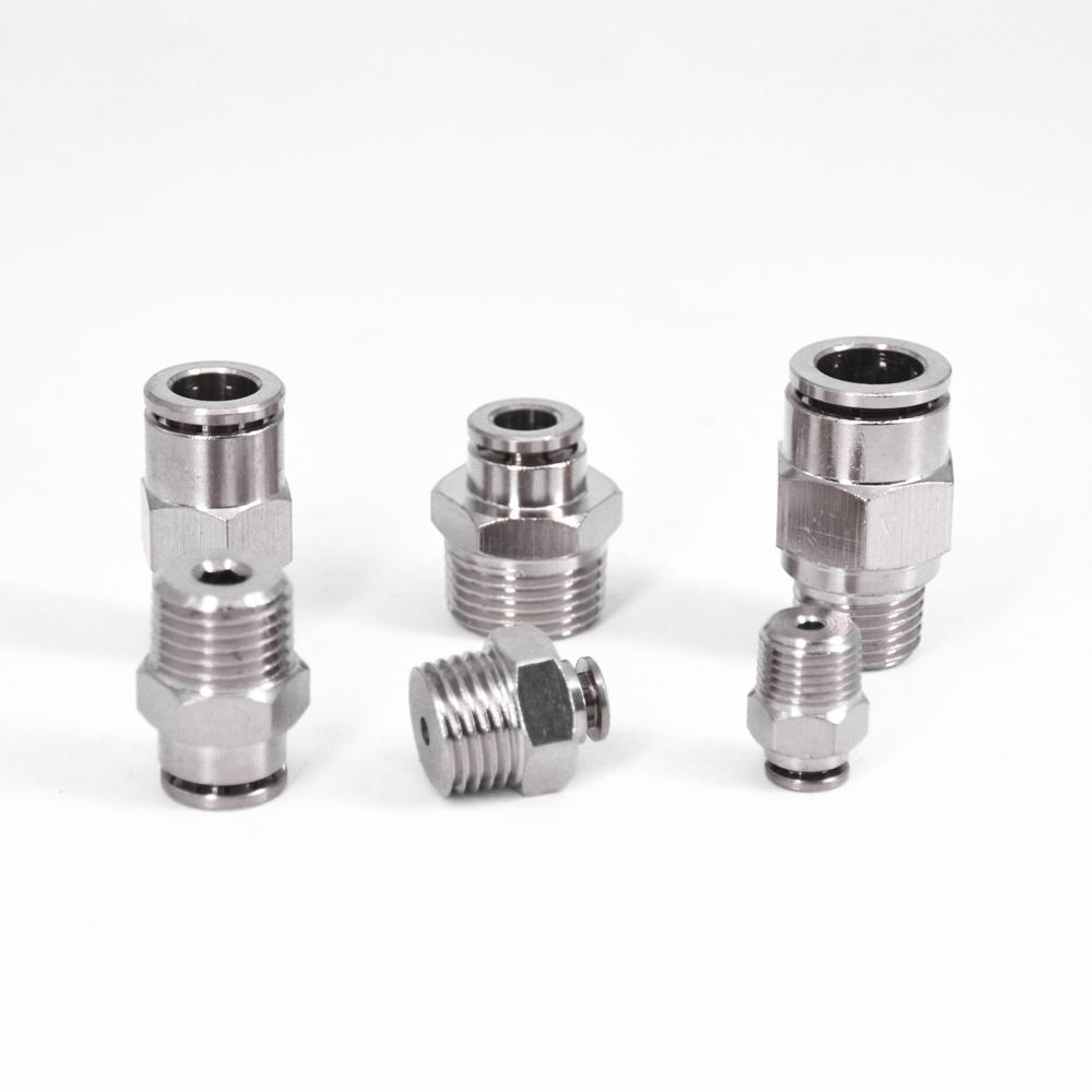 Пневматические фитинги M5 1/8" 1/4" 3/8" 1/2" BSPT Наружная резьба Никелированная латунь Быстроразъемное соединение Push-in Фитинг для воздуха Сантехника