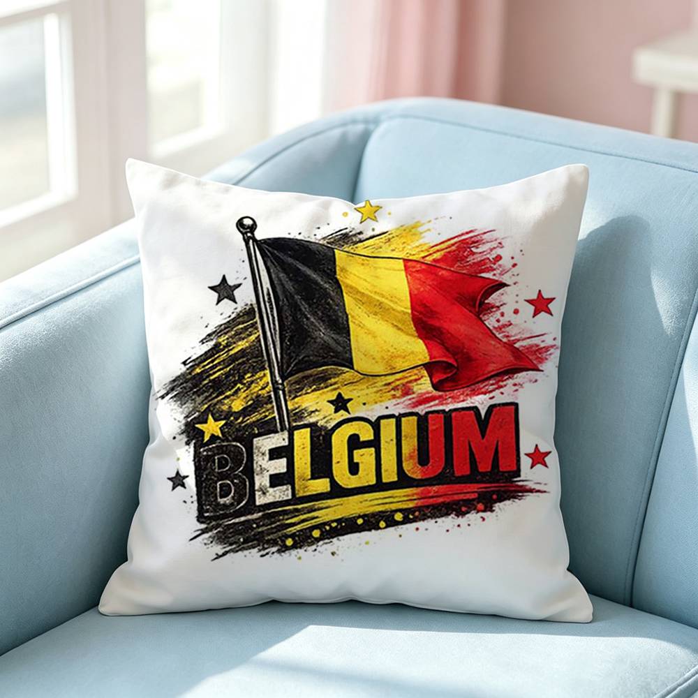 Comic Kingdom Belgium Flag Square DoubleSided printed Pillow Case Bedroom Bedside Pillow Sofa Cushion Cover