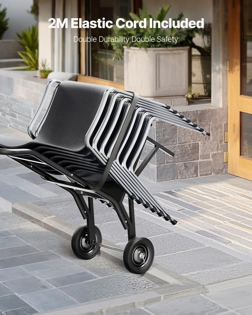VEVOR Folding Chair Rack, 150 LBS Capacity, Heavy-duty Chair Cart for Stacking 10 Chairs, Multi-Function Metal Chair Storage Dolly with Rubber Wheels