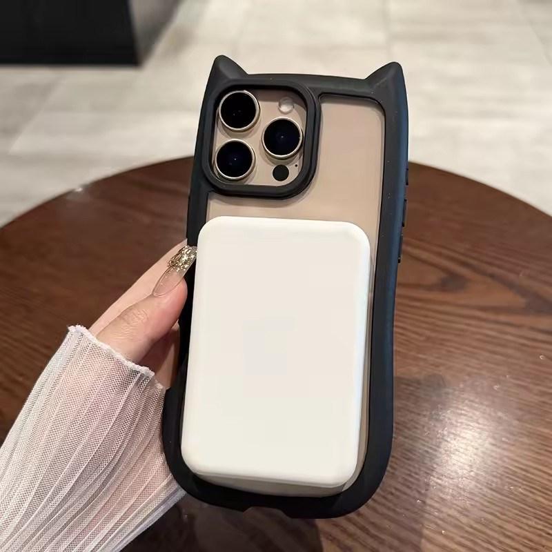 Ins Cute Cat Tail Magsafe Phone Case For iPhone 16 15 14 13 11 12 Pro Max Cat Ear Bumper Transparent Shockproof Hard PC Cover