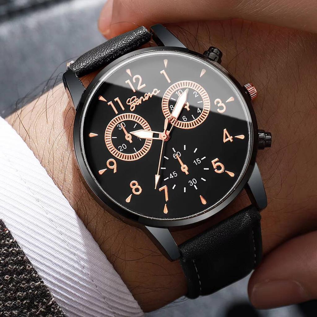 2 шт./компл. Мужские деловые часы с арабским циферблатом, мужские кварцевые часы, модные наручные часы с кожаным ремешком, Reloj Hombre