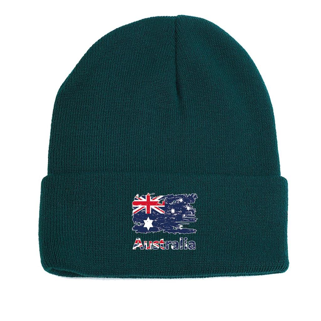 Flag of Australia Print Knitted Cap Beanie, Patriotic Woman Cap Candy Color Stretchy Simple Bobble Hat Knit Hat Beanie