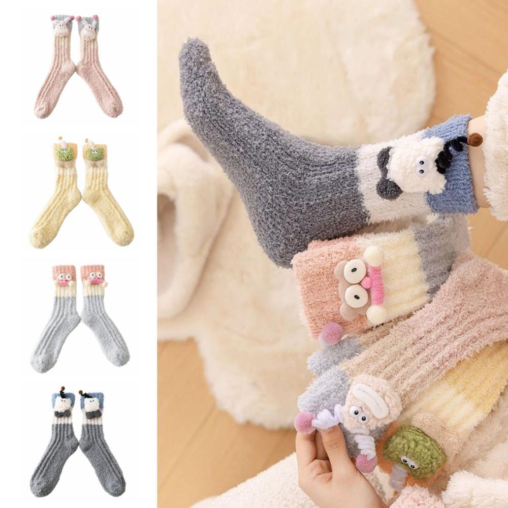 Non-Slip Cartoon Plush Socks Thicken Thermal Warm Socks Coral Fleece Socks Women Autumn Winter