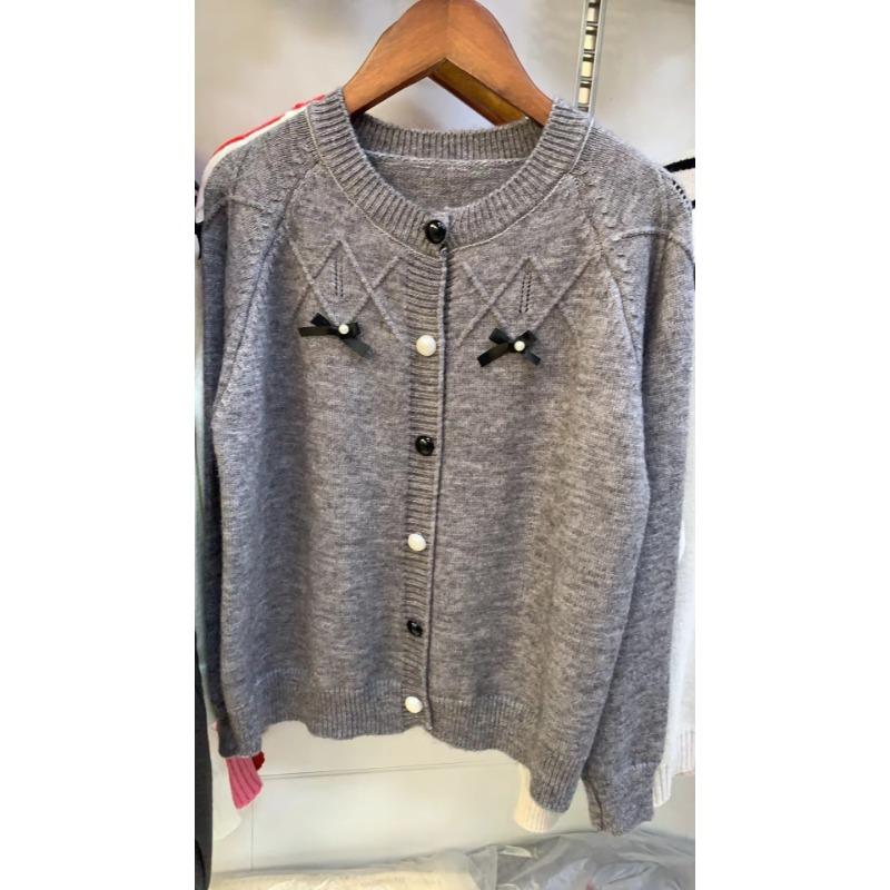 Женский осенне-зимний вязаный кардиган с круглым вырезом и бантом