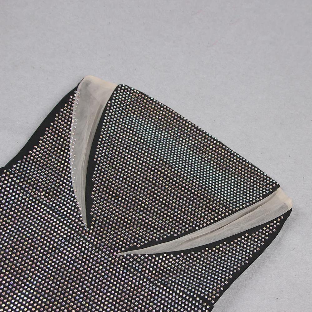 2023 Сексуальное платье-бандаж с открытой спиной и сетчатым принтом со стразами