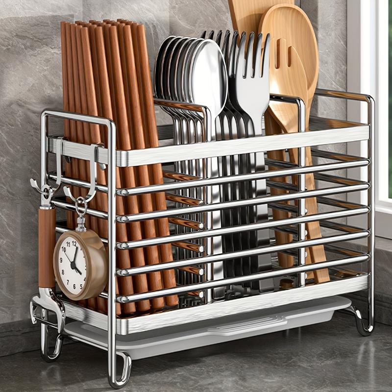 No-Drill Kitchen Cutlery Holder Wall Mounted Stainless Steel Space-Saving Sturdy Utensil Organizer for Apartment Rental