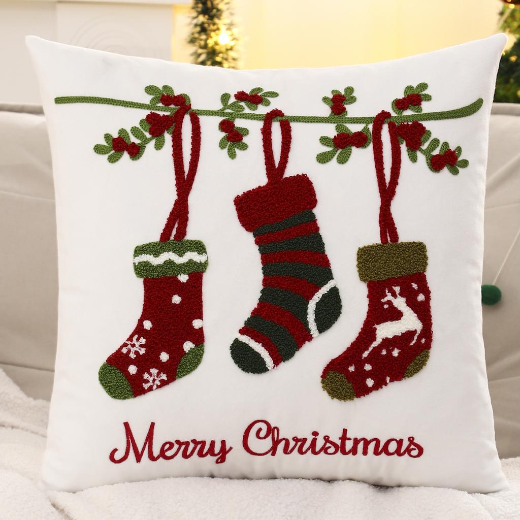 Embroidery Square Knitted Throw Pillow Cover 18x18 Inch Invisible Zipper 100% Polyester Christmas Decoration Velvet American