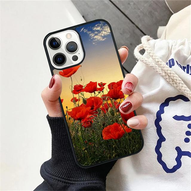 Красный Цветок Мака Чехол для Телефона Задняя Крышка для iPhone 17 Air 16 15 14 13 11 12 Pro Max Plus Чехол Coque