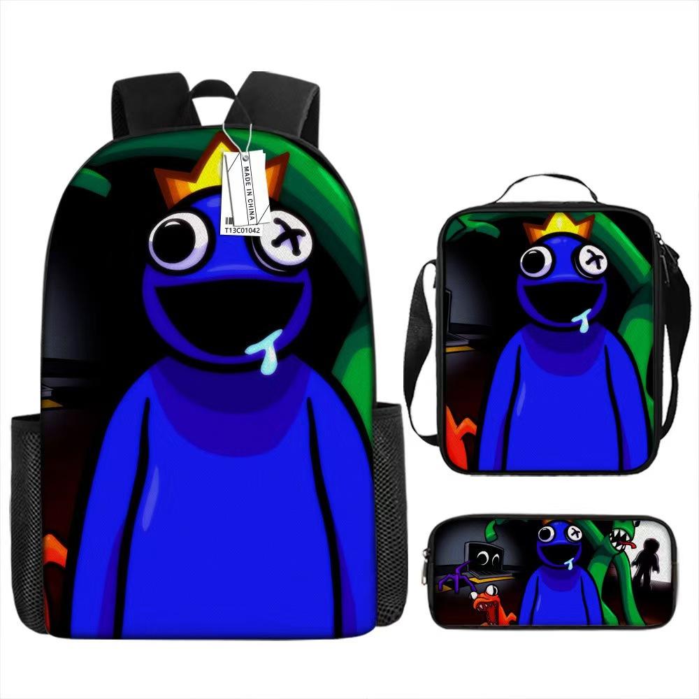 Трехсекционный набор Rainbow Friends, Ранец для учеников начальной и средней школы, Пенал с анимационными персонажами, Большая вместимость и износостойкость
