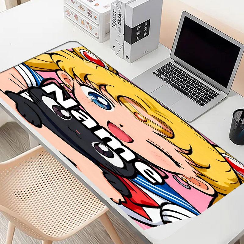 Custom Name Personalized Sailor Moon Pattern Mousepad, Laptop PC Desk Mat, Decorative Desk Mat for Home Keyboard Pad Gift