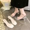 Square Head Transparent One-word Cool Slippers Women's Spring and Summer 2025 New Crystal Thick Heel High Heel Outer Wear Cool Slippers Women