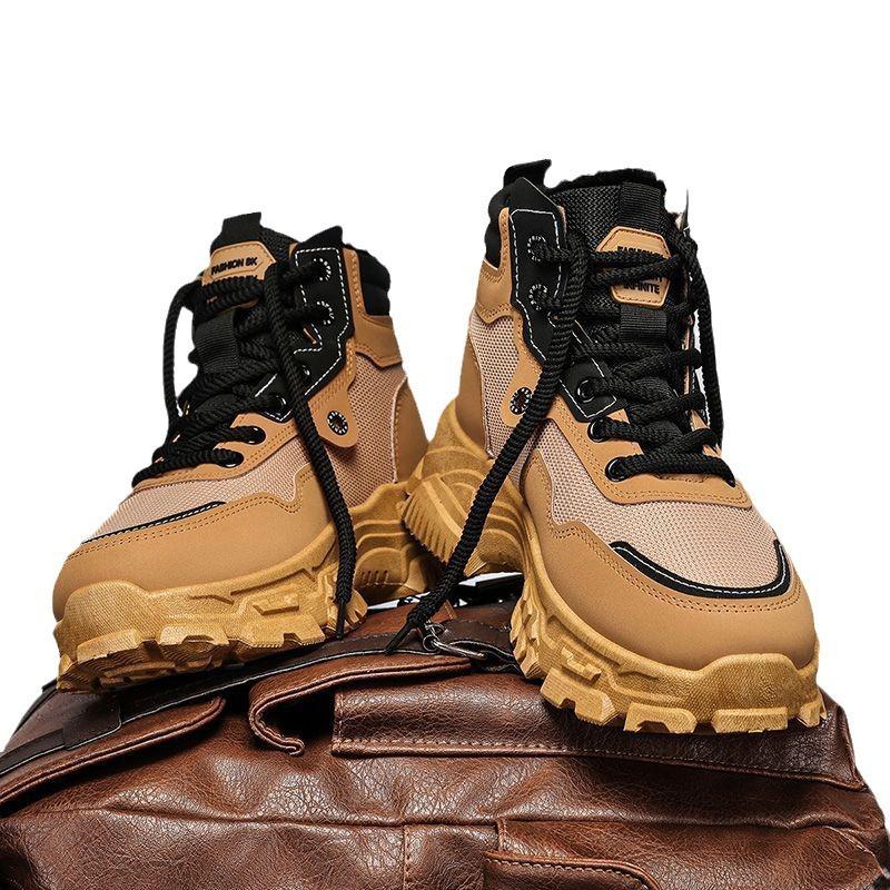 Модная мужская обувь 2024 Зимние плюшевые ботинки на толстой подошве для улицы, теплые хлопковые ботинки, нескользящие, на шнуровке, защищающие от холода ботильоны, Botas Para Hombre