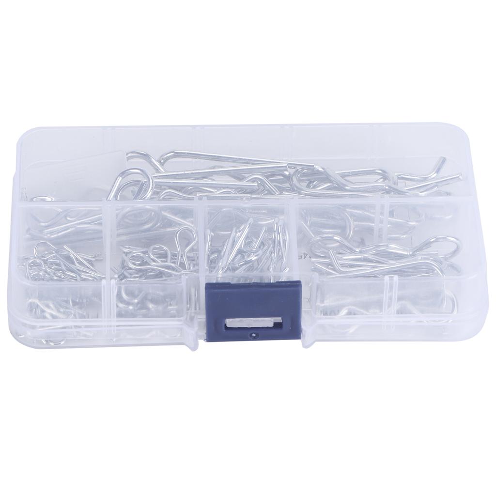 100 шт. шплинтов R, зажимы для тракторных штифтов с пластиковой коробкой, набор зажимов для крепления