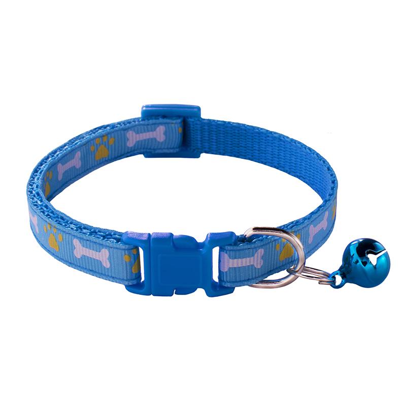 Adjustable Soft Nylon/Polyester Pet Collar Bell Cute Bone Paw Print Design Small Dogs Cats Lightweight Comfortable Multiple