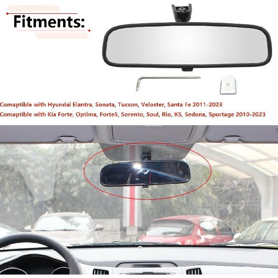 RLB-HILON Rear View Mirror Compatible With Hyundai Elantra Sonata Tucson Veloster Santa Fe, For Kia Forte Optima Forte5 Sorento Soul Rio K5 Sedona