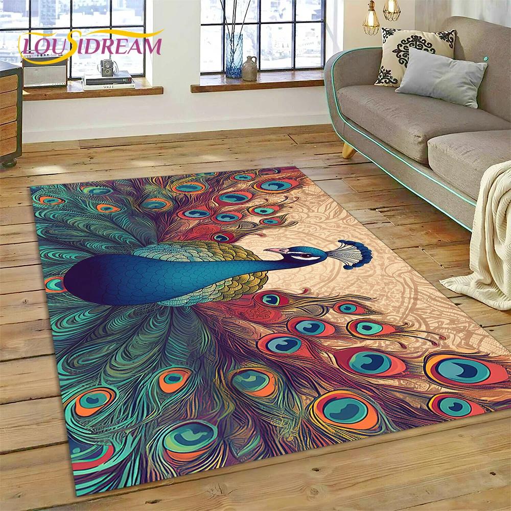 Cute Dream Birds Parrot Peacock Cartoon Rug Carpet for Living Room Bedroom Decor,floor Mat Non-slip Decoration for Sofa Doormat