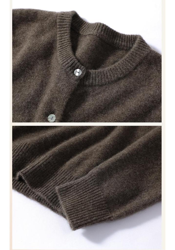 Yak Wool Women's Round Neck Cardigan - 2026 Autumn/Winter Solid Color Single-Breasted Sweater, Elegant Style