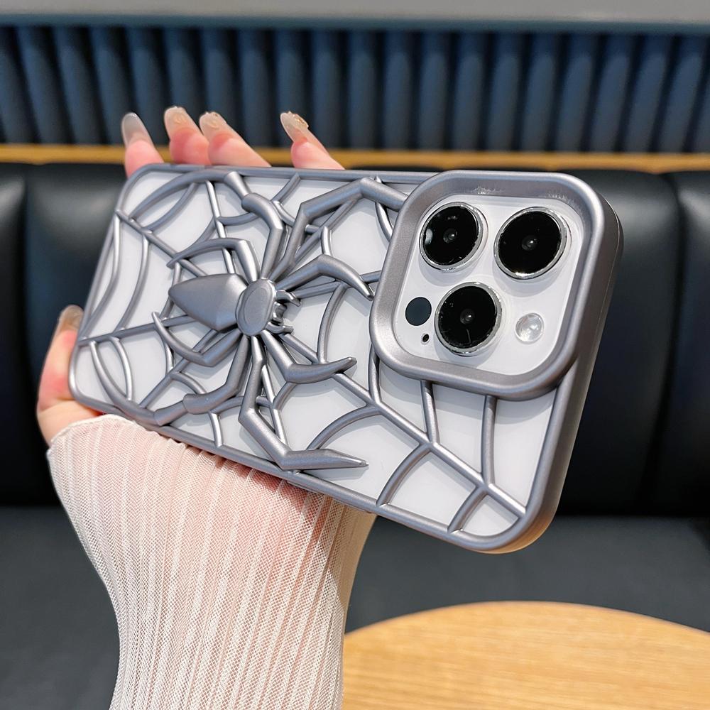 Cartoon 3D Spider Pattern Hollow Out Heat Dissipation Case For iPhone 16e 15 14 Plus 13 12 16 Pro Max 11 15 Matte Silicone Cover