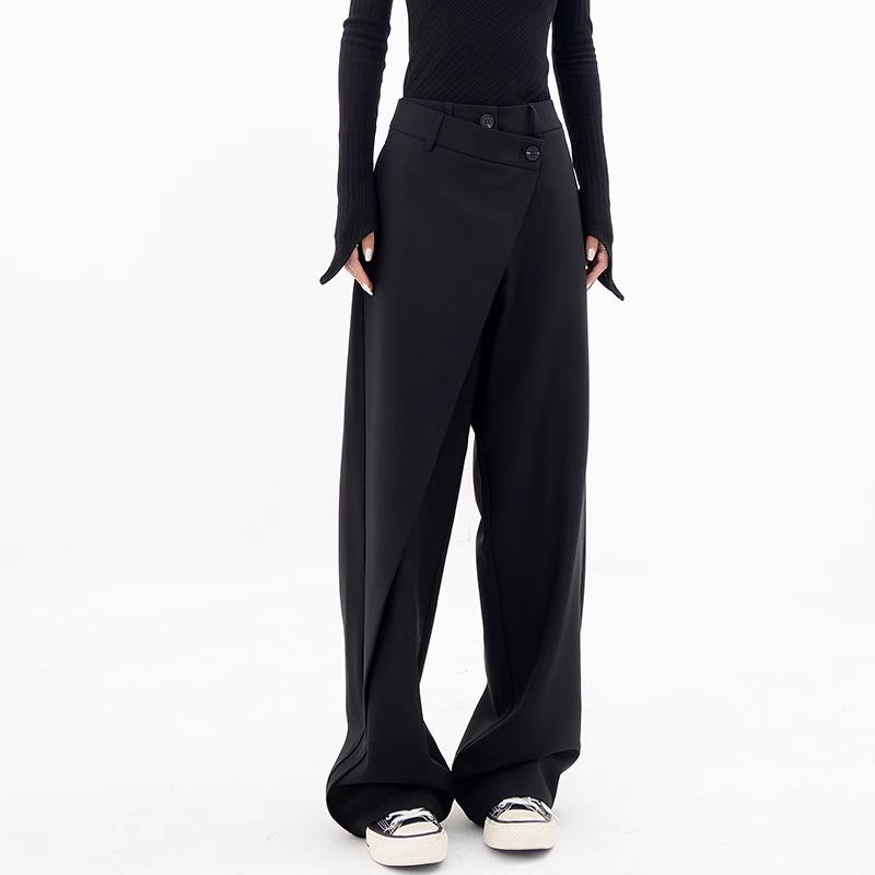 Элегантный винтажный костюм, брюки, женские черные корейские свободные классические брюки «старые деньги» в стиле пэчворк, офисные женские туфли Палаццо