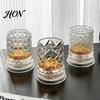 Easy Clean Whiskey Glass Dad's Gift, Spinning with LED Light, 260ml Embossed Premium Spirit Glassware Rotating Tumbler, Father's Day Present, Gift for