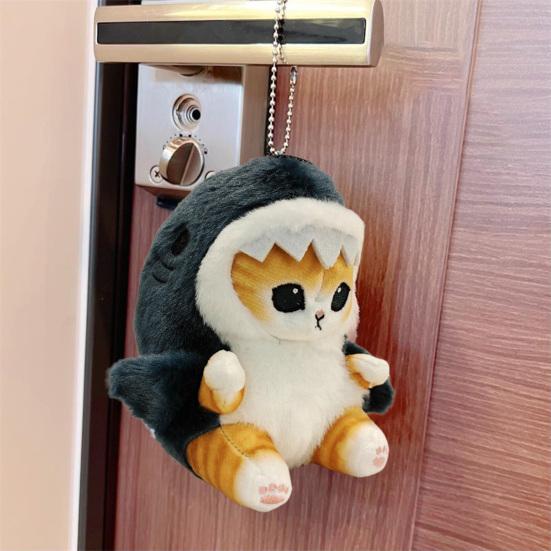 Плюшевая подвеска в виде кота, подвесная мягкая декоративная подвеска с мультяшными острыми зубами, прозрачная текстура, моющаяся, портативная, подвеска в виде кота с жареными креветками, брелок для украшения