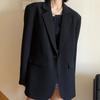 Black Suit Jacket for Women with Unique Korean Design Chic Loose Casual Slimming Autumn Spring Small Suit Top